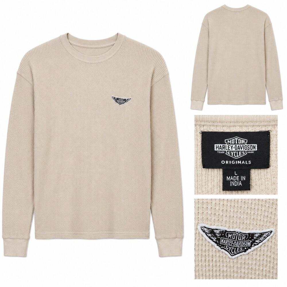 Harley-Davidson Originals Men’s L Beige Waffle Thermal Long Sleeve Top